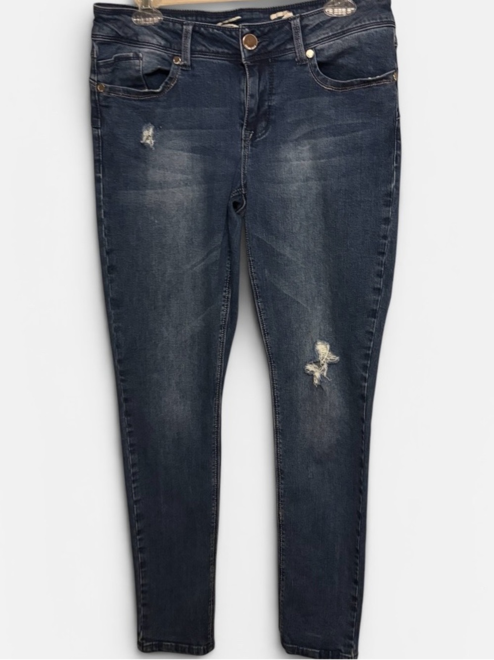 Seven7 Dark Blue Distressed Skinny Jeans. 
Size 10